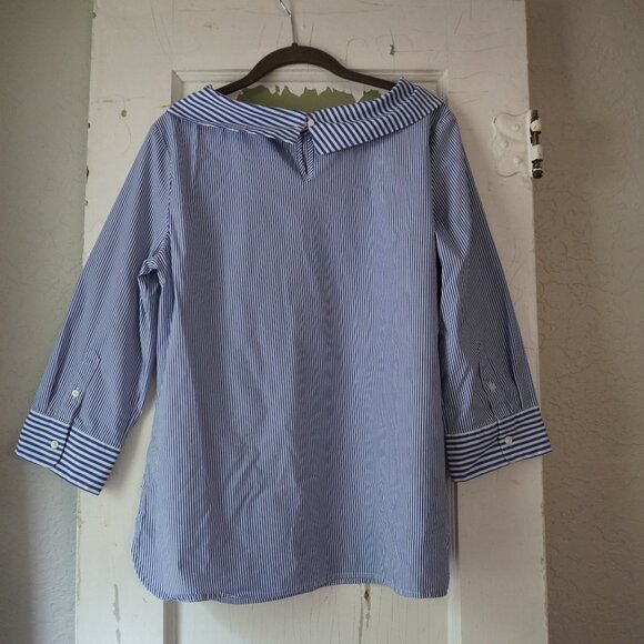 Talbots Boat Neck Collared Blouse Striped 3/4 Sleeve - Picture 7 of 10